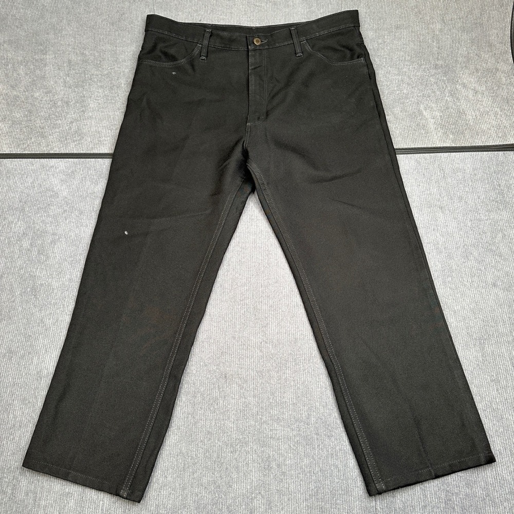 Wrangler Mens Cowboy Cut Work Pants Black Twill Straight Leg 36x26